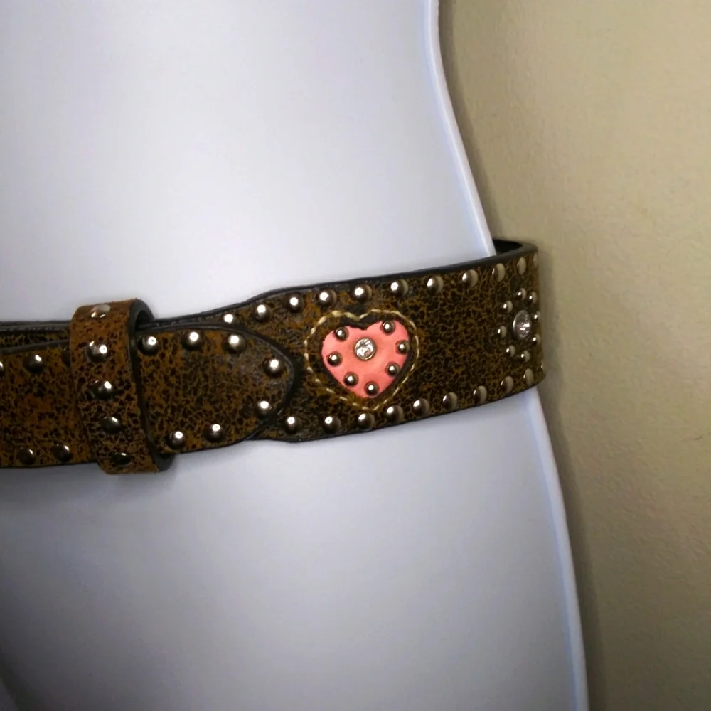 Nocona Belt Co. Girl's Brown & Pink Rhinestone & Silver Studded Western Belt